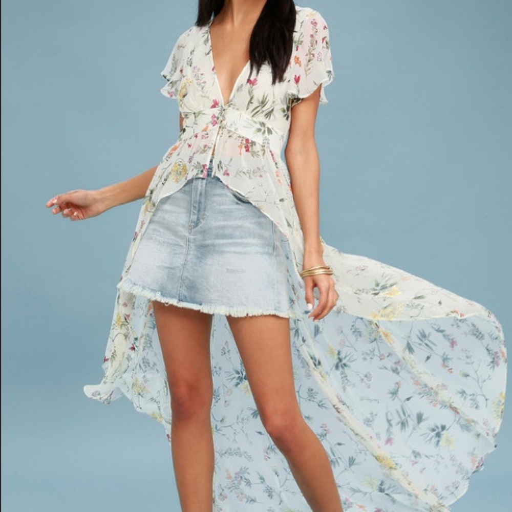 Cream Floral Print Maxi Top